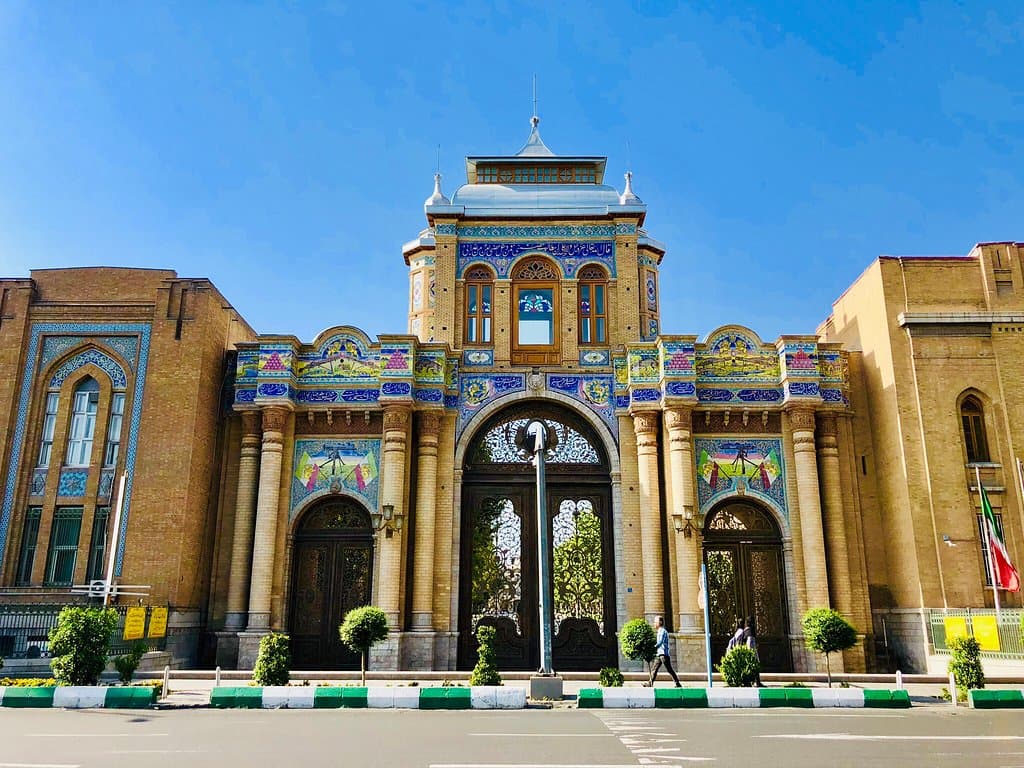 Portal of Bagh-e-Melli Historic building in Tehran The decorative gateway to the national garden complex of museums and government buildings, dates from 1906 and was renovated in 1922 by the minister of Reza khan who would later become Reza shah. The bricks structure decorated with colored tiles was under restoration at the time of writing.