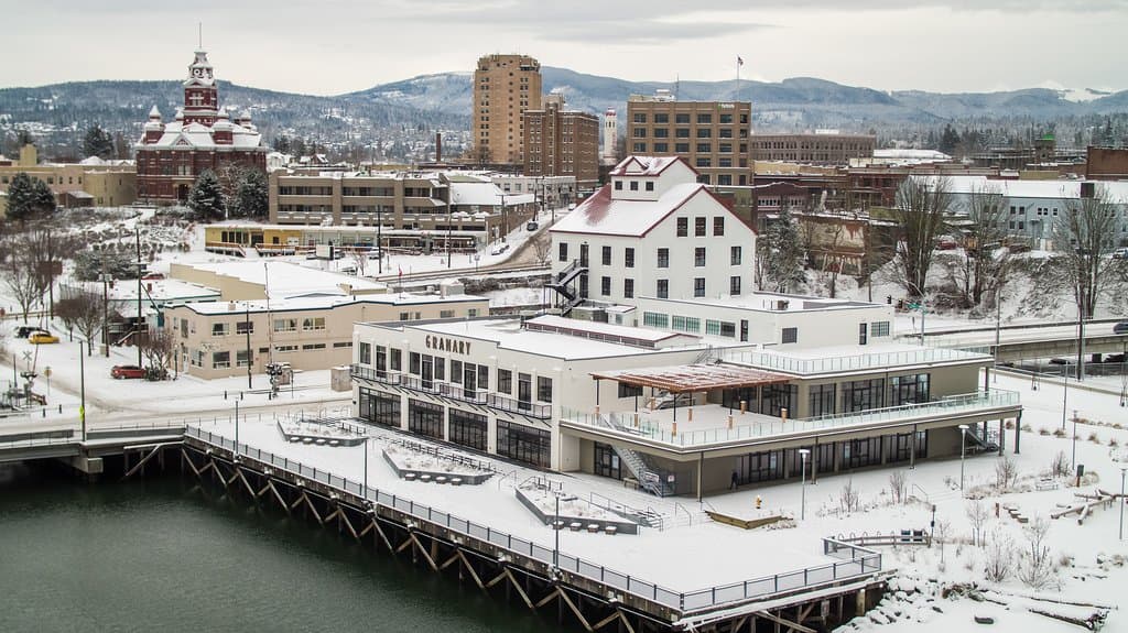 Downtown Bellingham's Waypoint Park and Granary Building looking fabulous this winter!