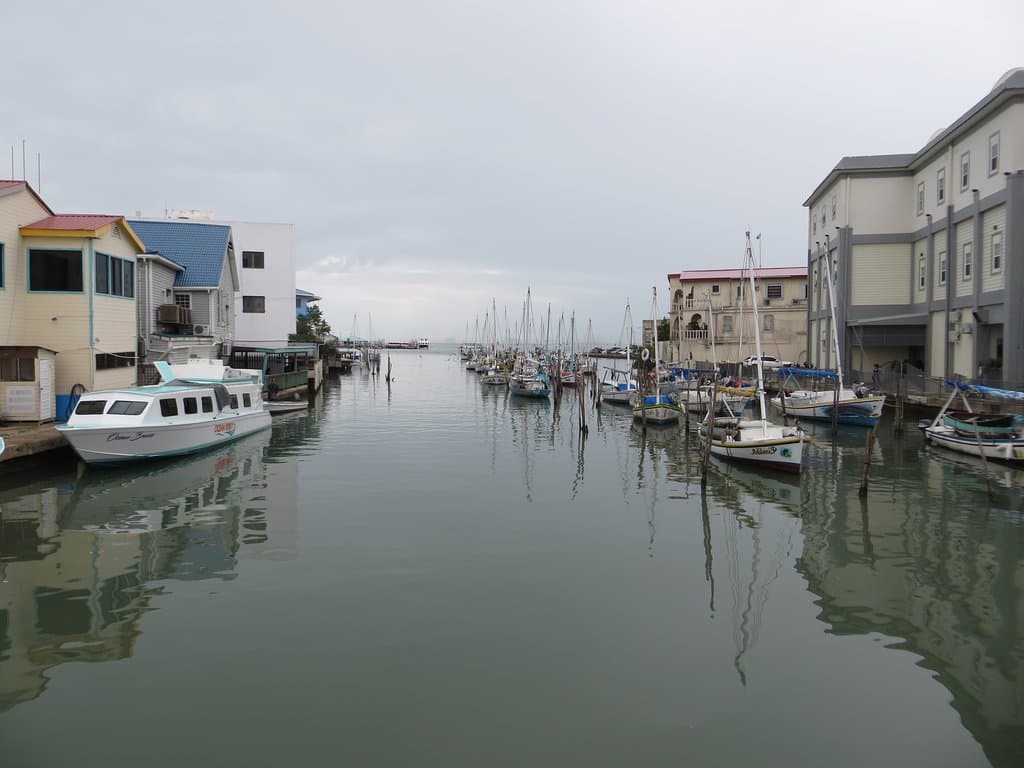 The very center of Belize from the Swing bridge, right before Albert St.