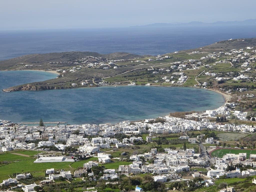 View of Parikia Bay from the Holy Monastery of Agioi Anargyroi - Paros, Greece