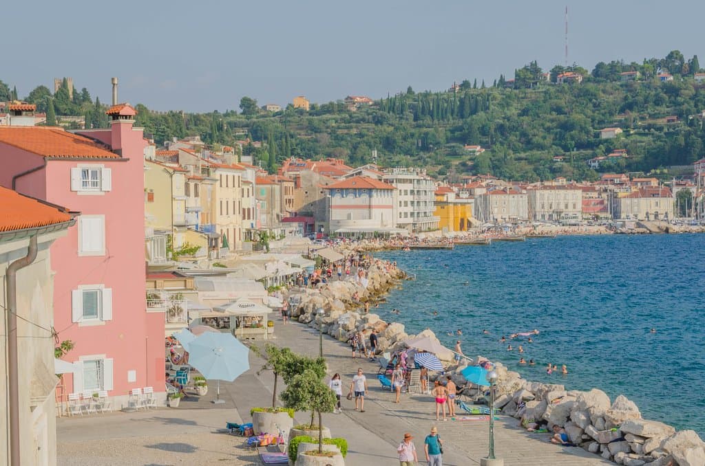 Widok z dzwonnicy kościoła na Piran