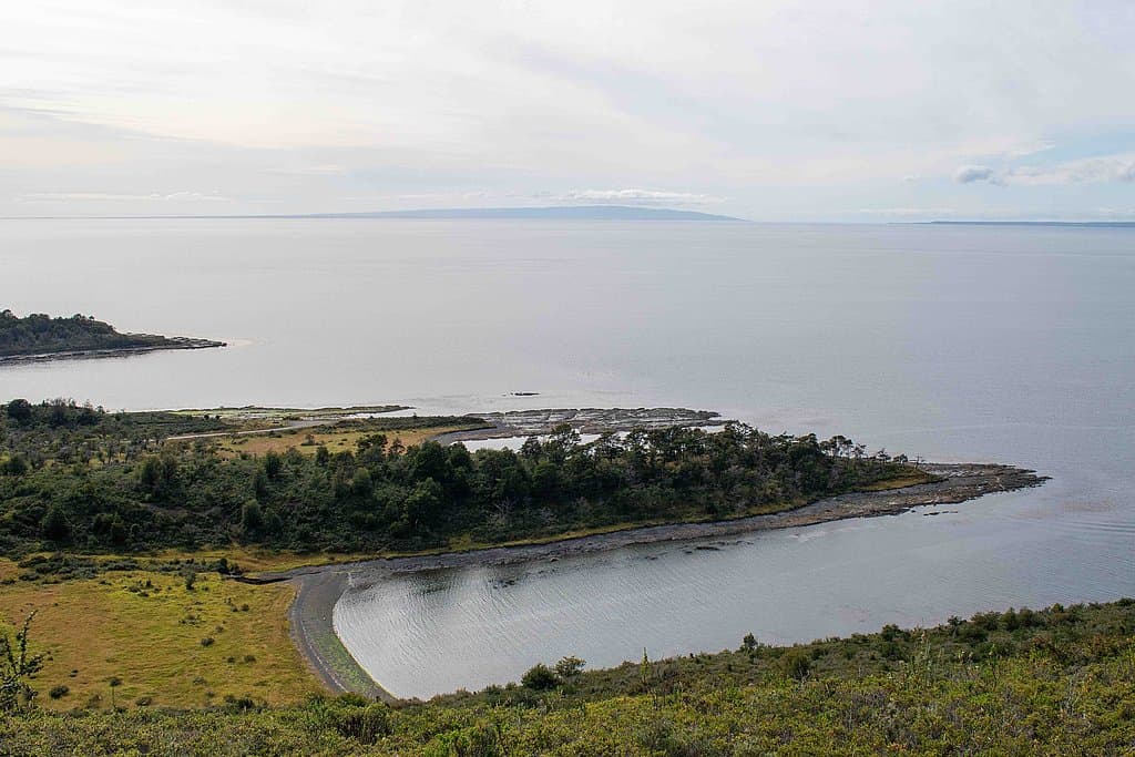 Viewed from Museo del Estrecho (Strait Museum) in Parque del Estrecho de Magallanes: Puerto del Hambre (Port Famine), a failed Spanish settlement founded in March 1584. (AlpinerHut)