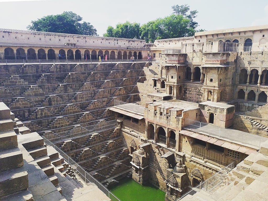 Chand Baori , Abhaneri, Rajasthan, India.  A dimensional view of a step well.