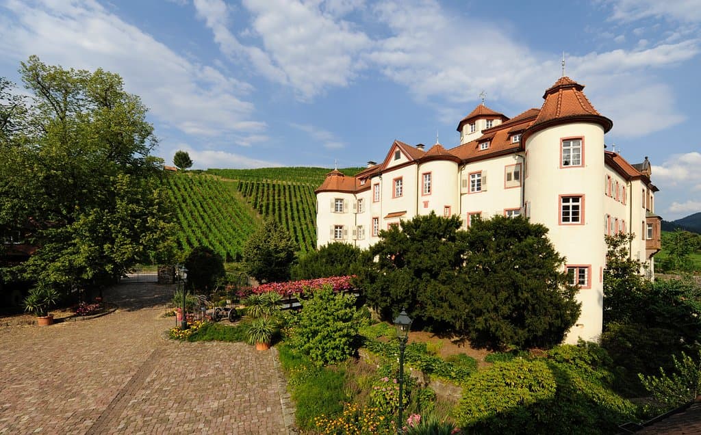 Das Schloss Neuweier, eine der wenigen gut erhaltenen Tiefburgen in Baden, stammt aus dem 12. Jahrhundert und beherbergt neben dem traditionsreichen Weingut auch ein Restaurant mit einem Michelin-Stern und ein Hotel.