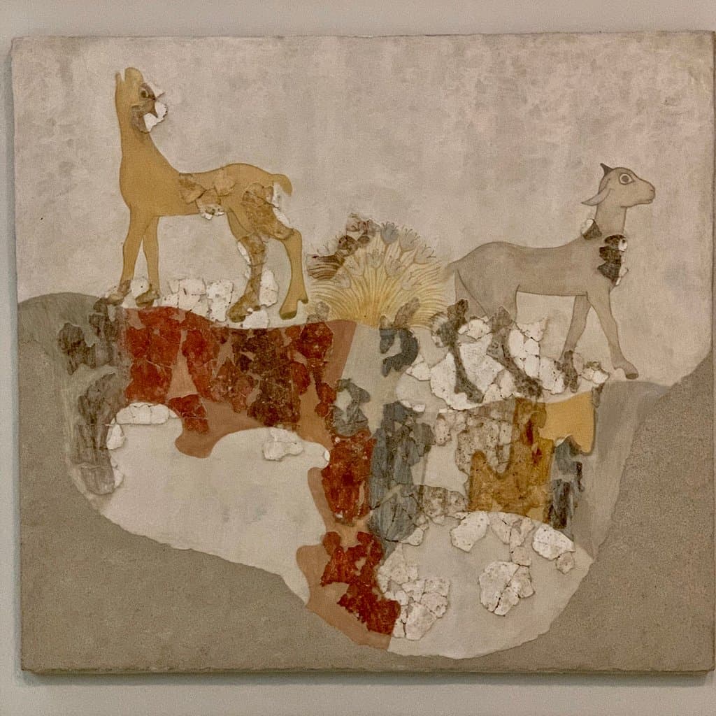 Mature Late Cycladic I period (17th c BC): Wall-painting of quadrupeds Akrotiri 