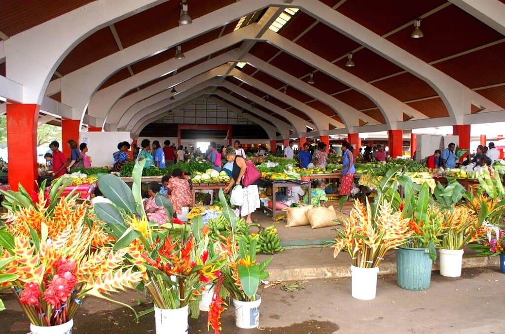 Vanuatu Port Vila Marché central , Vanuatu Port Vila Central Market,
 marché aux fleurs exotiques ​/exotic flower market