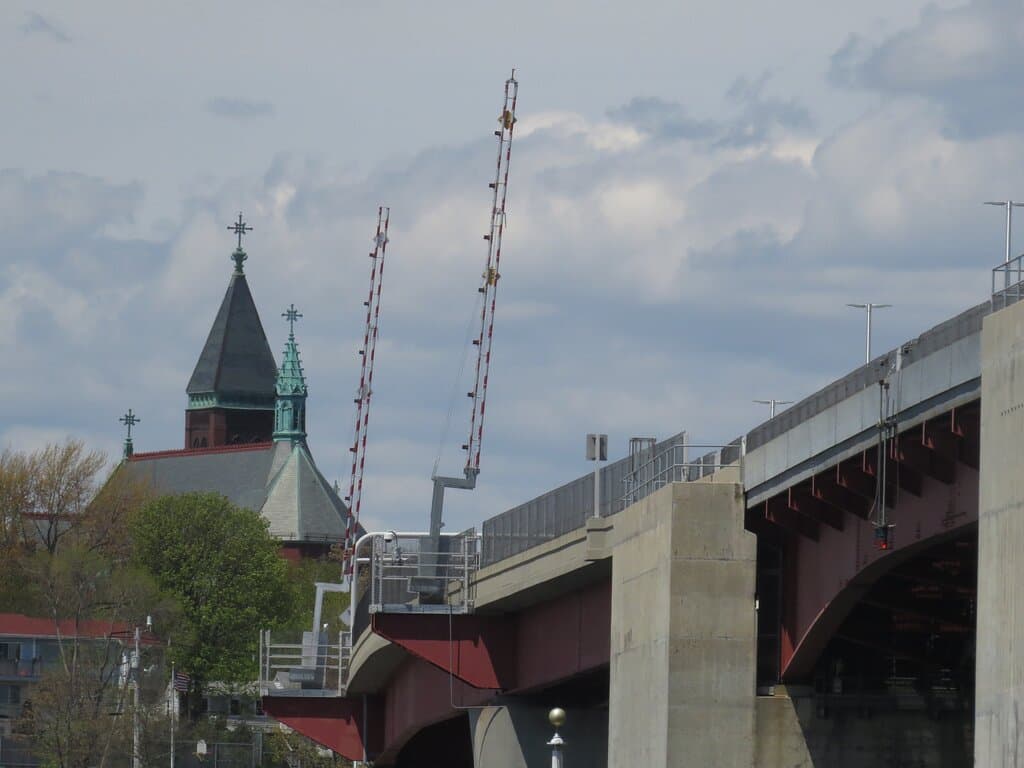Views from Thomas Knight Park include facets of the skyline of Portland, Maine.