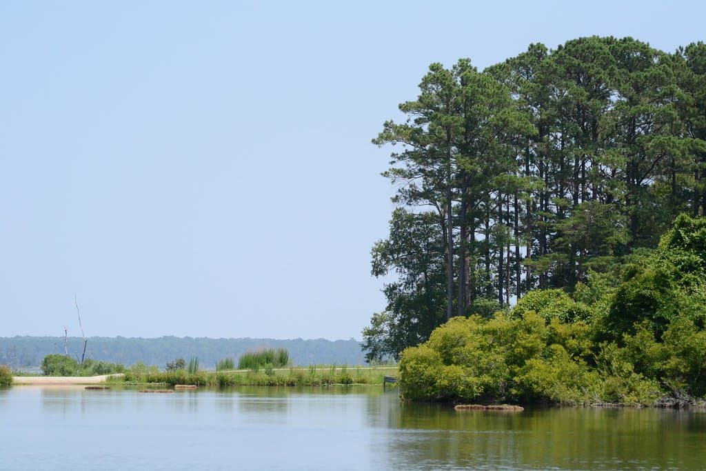 The view from a nearby dock.  There were people fishing on the other side of the lake