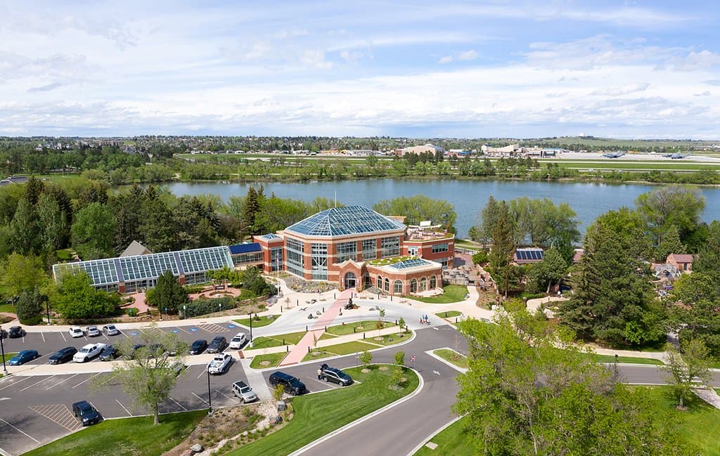 Aerial view of the Cheyenne Botanic Gardens Grand Conservatory 