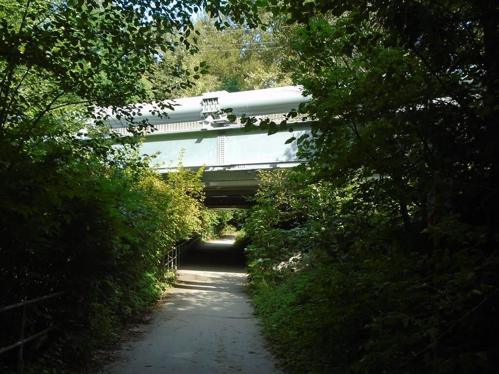 Trailbed. Note Broadway Overpass.