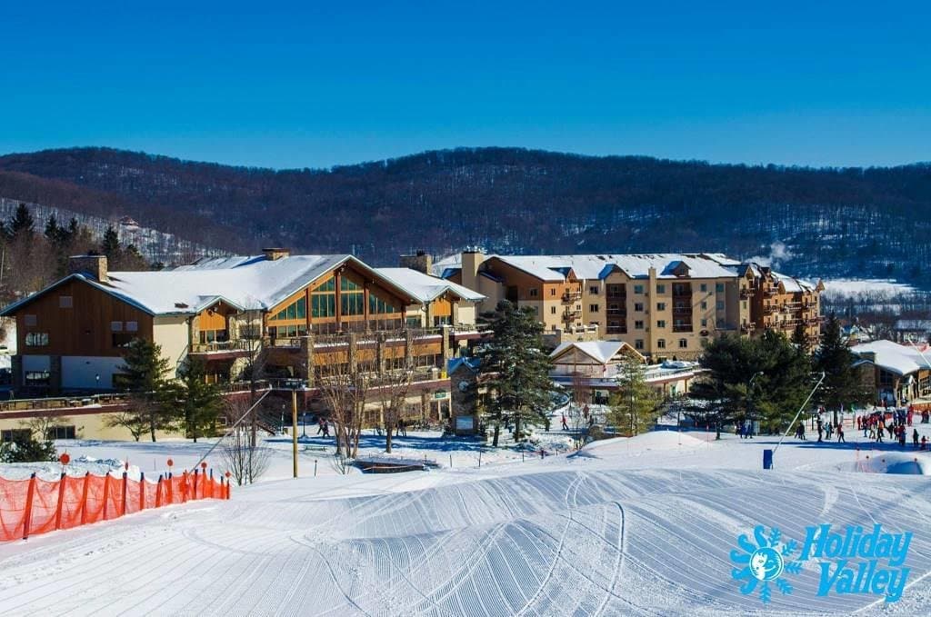 Holiday Valley Lodge and the slope side Tamarack Club Condo Hotel.