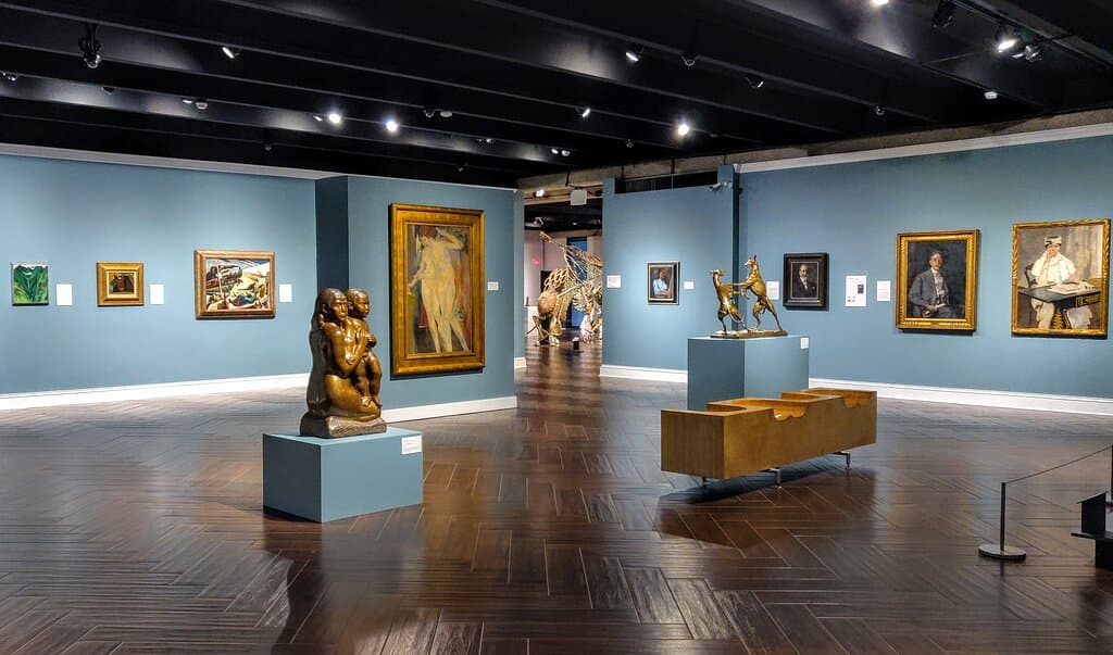 Sculptures and paintings.