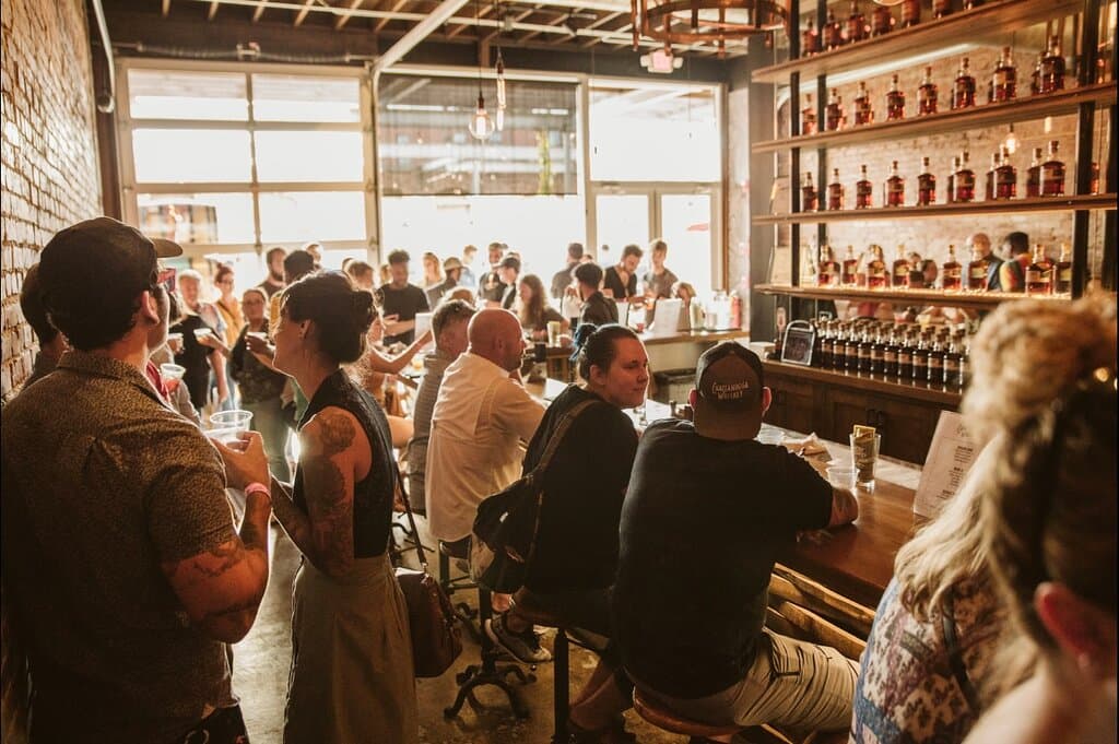 The tasting and cocktail bar at Chattanooga Whiskey Experimental Distillery.