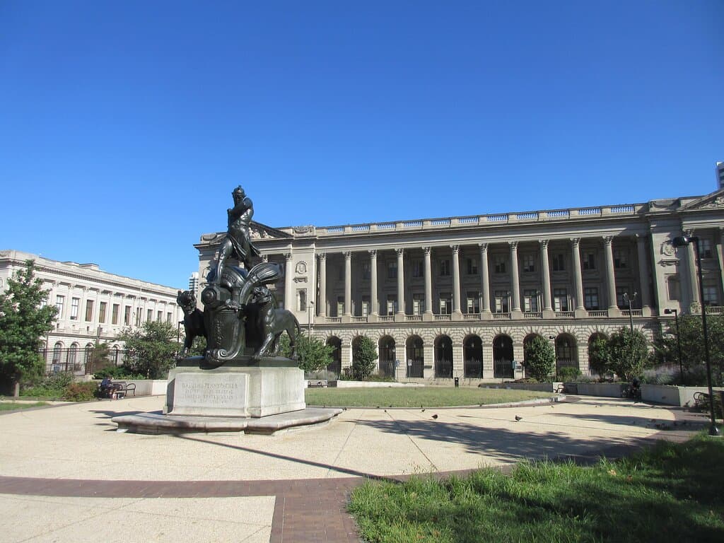 Old historic buildings near the park (plaza)