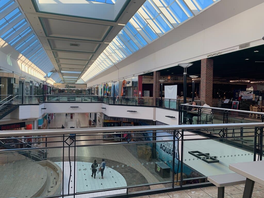A sunny day inside The Marketplace at Steamtown.