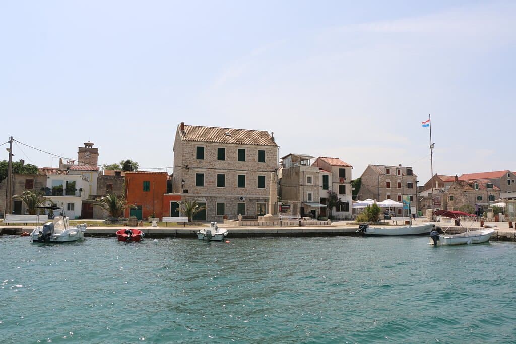 Krapanj is the lowest island in Croatia, just about 1 metre above sea level. It is also not very big, 1 km approx.