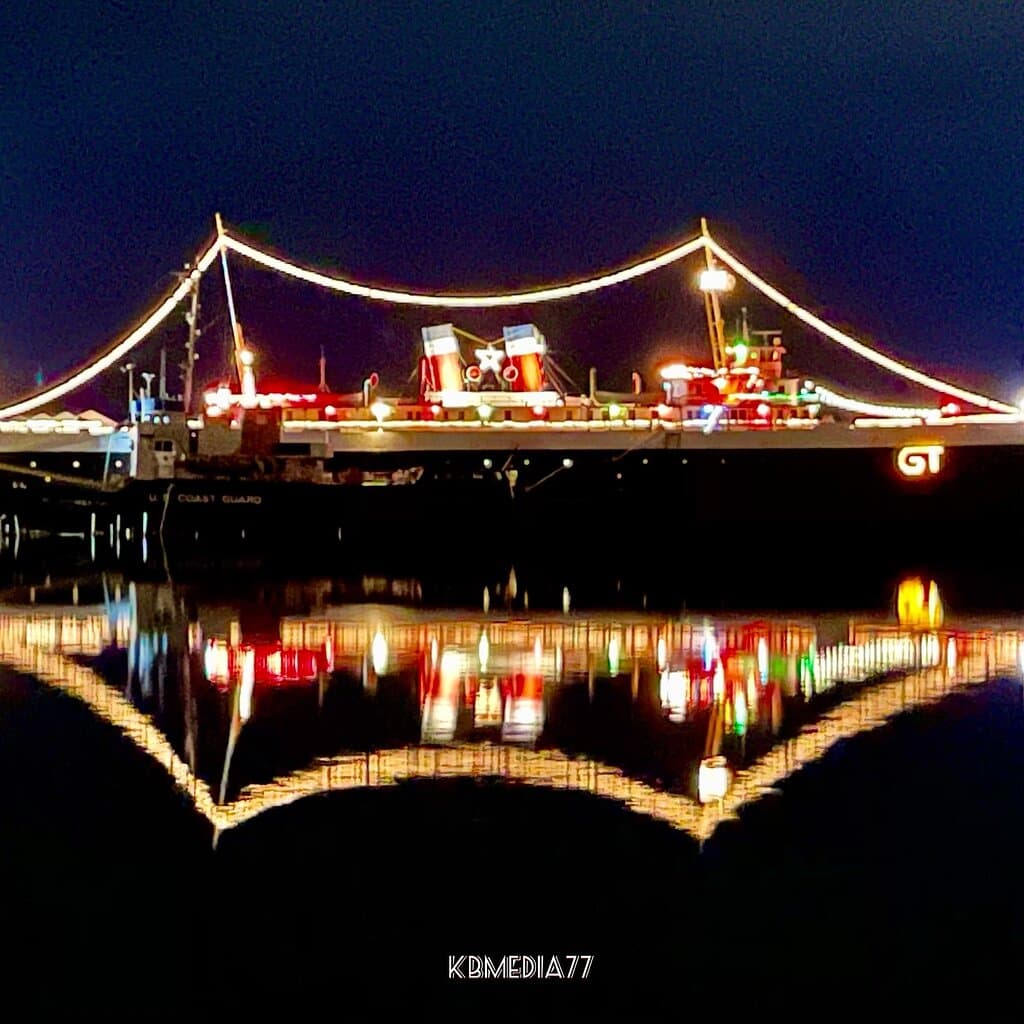 Ss City of Milwaukee lit up for Christmas. 