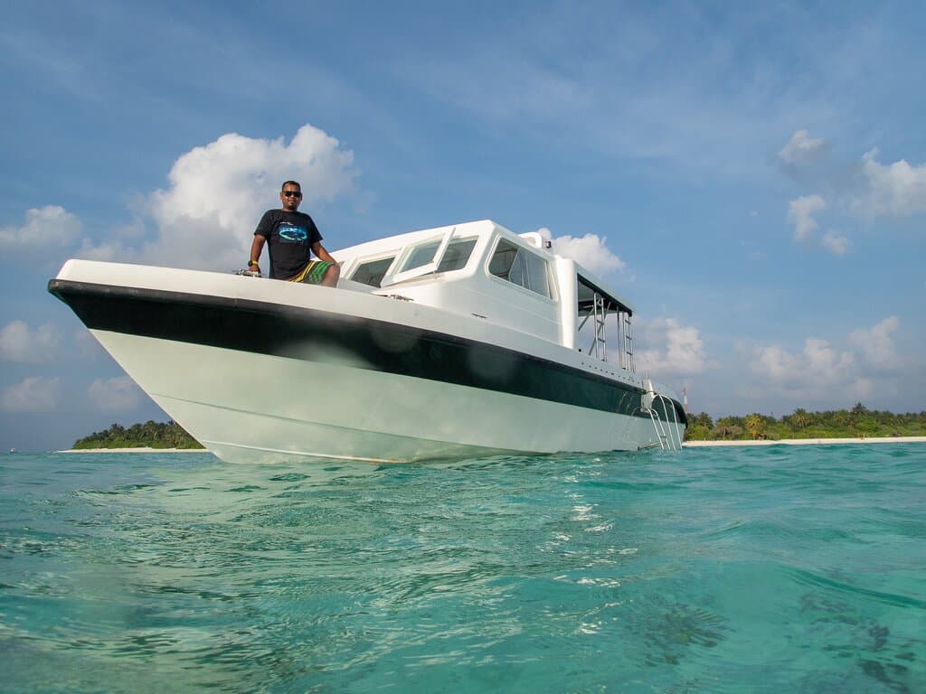 Our dive speedboat Akula is the fastest dive vessel in the atoll, up to 42 knots! She can take up to 12 divers to the best dives sites of Ari atoll with comfort and style.
