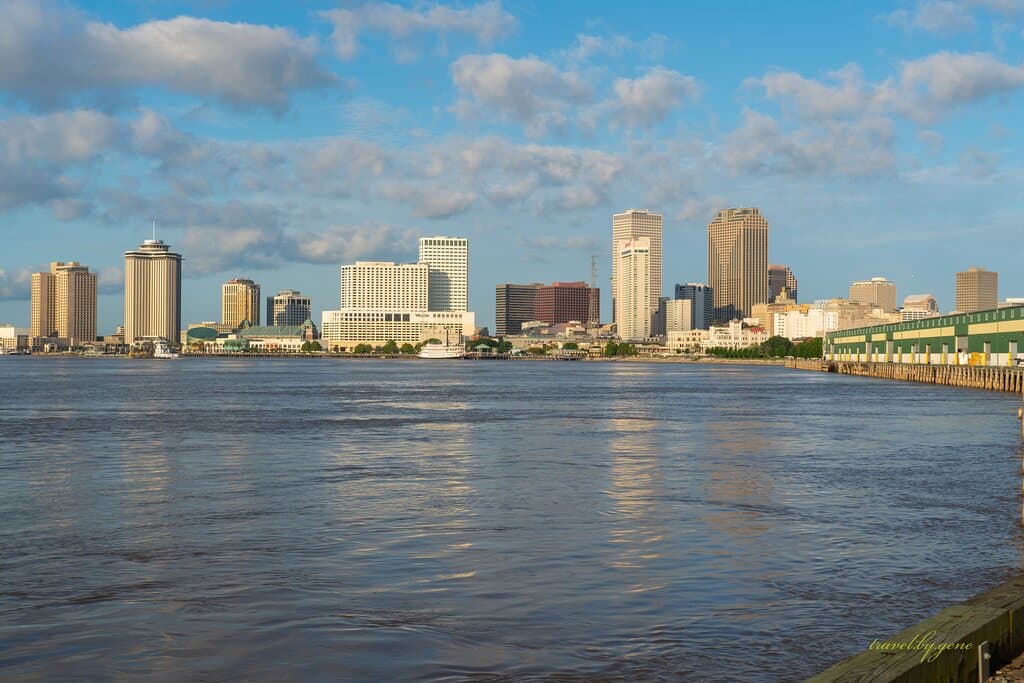 The best view of New Orleans is found at Crescent Park, just beyond the dock railyard.  Unlike before a few homeless citizens were there, but walkers, bikers and dog owners populate the place and no one gives you a hassle.  Just visit in the day time.