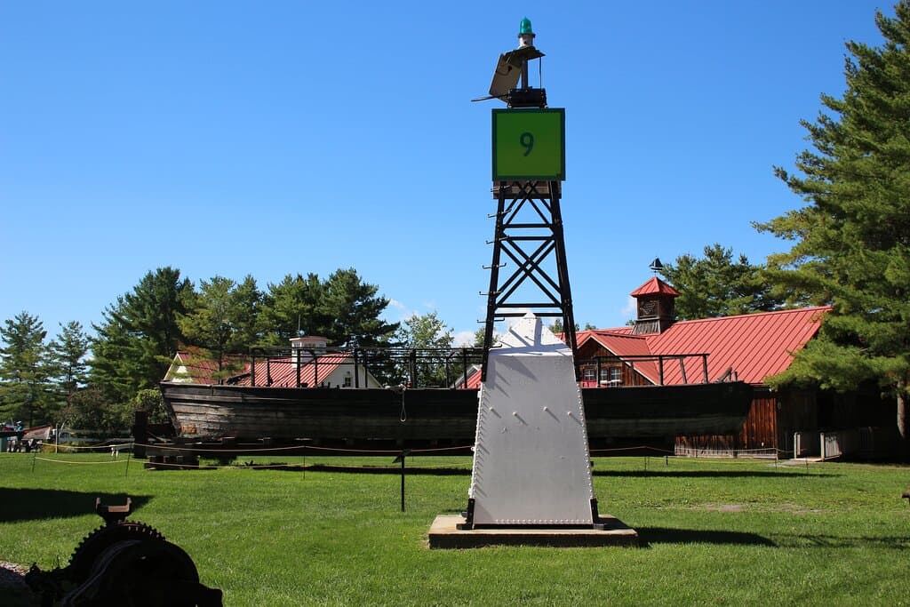 The historic lighttower #9 from Lake Champlain now on campus at the Museum