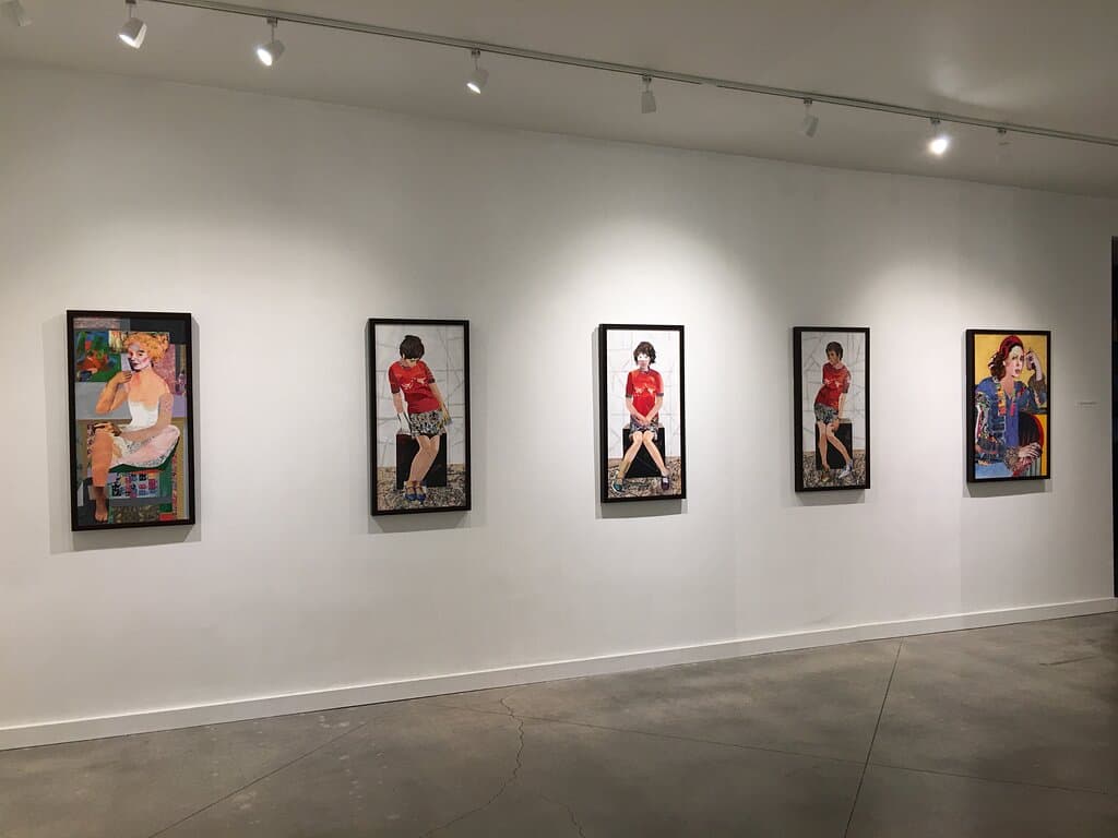 Mixed media collage works by Maureen Hood.