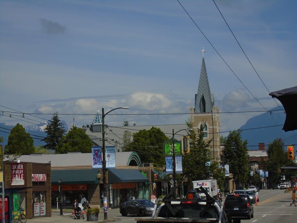 Looking northwest. North Shore mountains in background, Saint Patrick's in foreground.