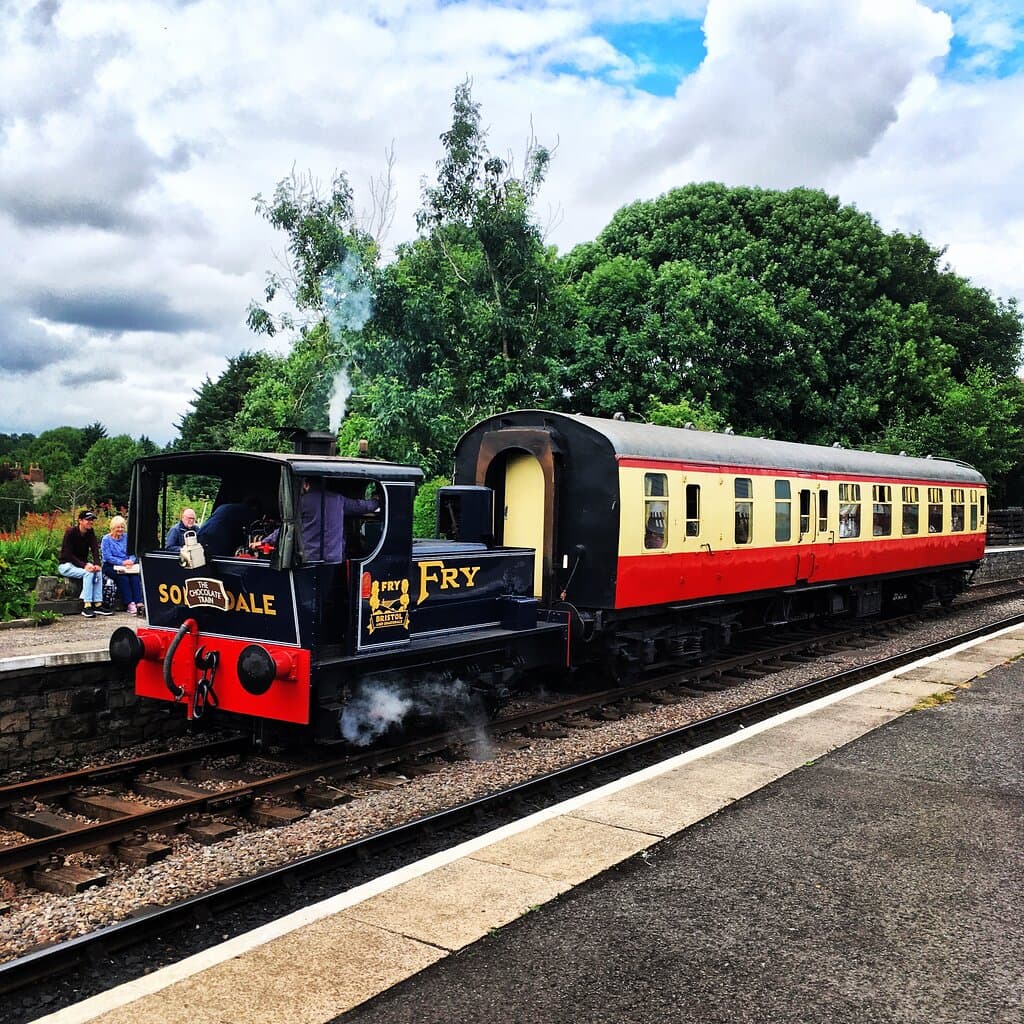 "The Chocolate Train" at Bitton Station. The little locomotive once worked as a shunter at the nearby chocolate factory.