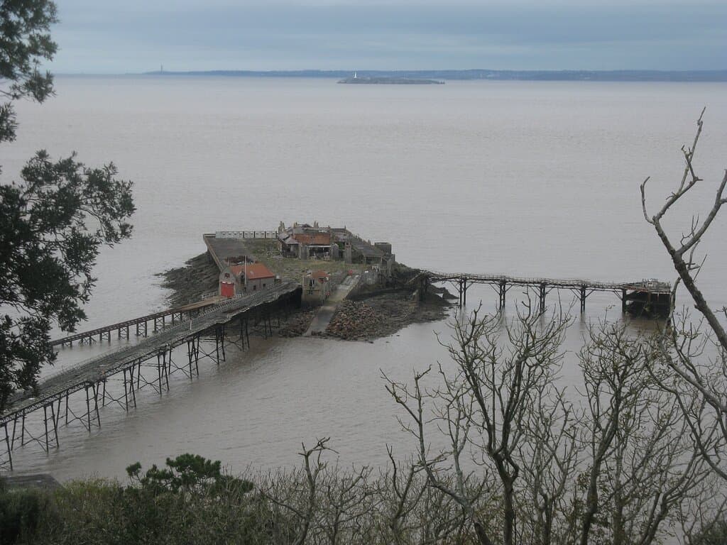Birnbeck Pier seen from the steps at the western end of Worlebury Hill