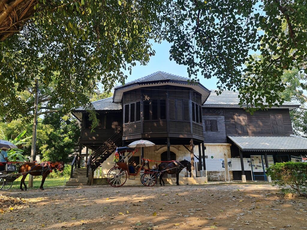 บริเวณฝั่งตรงข้ามด้านหน้าทางเข้าบ้านหลุยส์ จะมี พื้นที่ นิทรรศการและการจัดให้อาหารช้างครับ