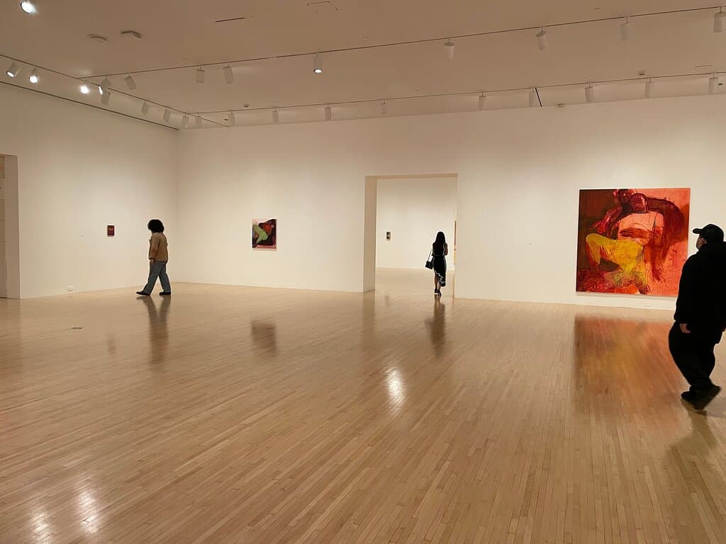 One of the main exhibit rooms; To the right is a painting by Jennifer Packer titled "Every Shut Eye Ain't Sleep".  