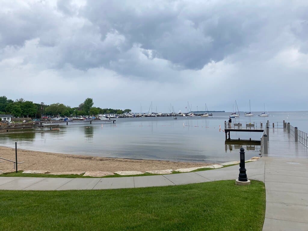 Public beach, pier, and changing area/bathrooms