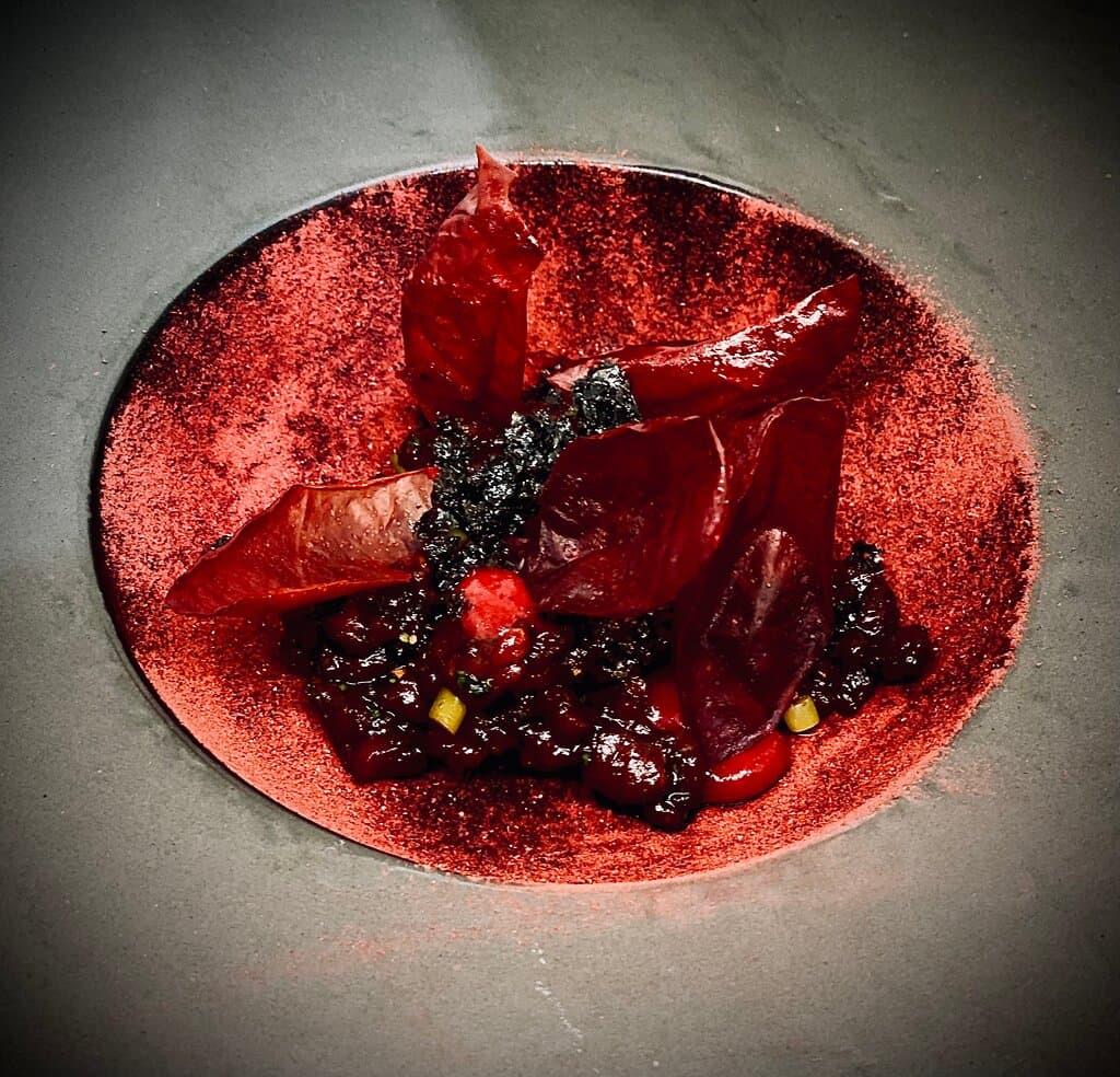 Steak Tartare with Plum Skins and Hibiscus