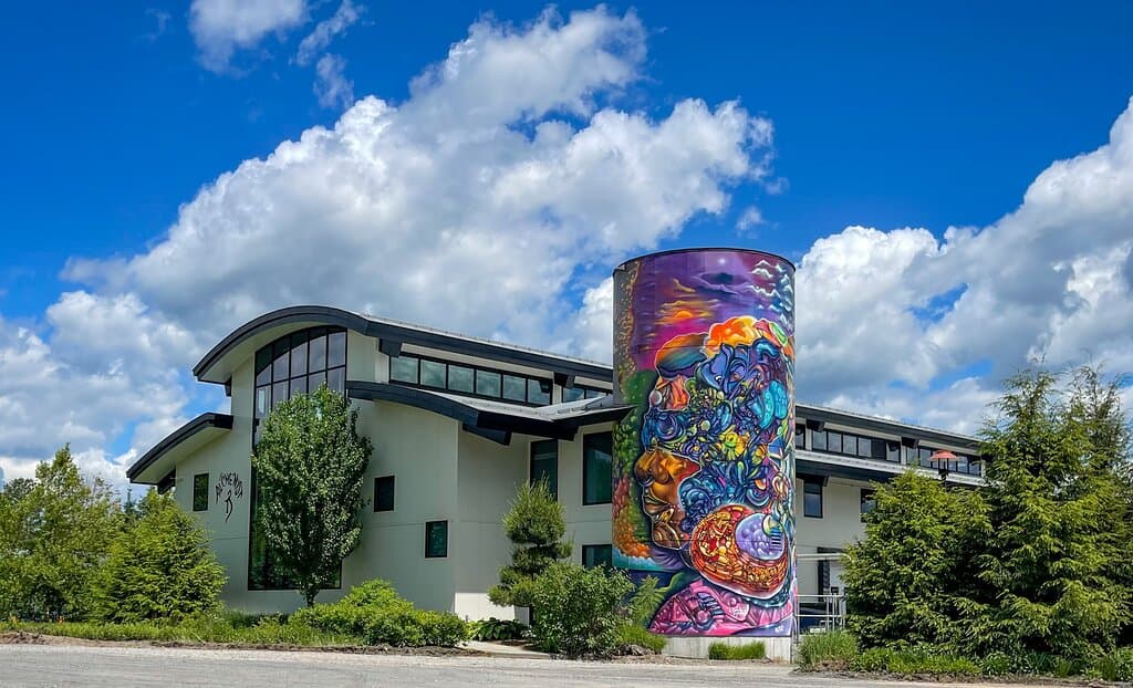 Brewery exterior with silo