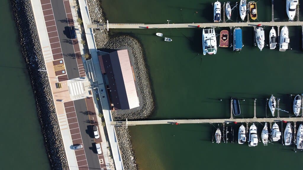 Multipurpose Building, Jetty Road and Recreational Pens from above