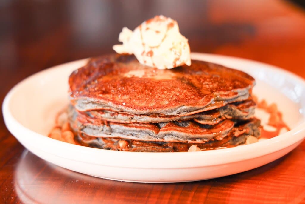 Blue Corn Pancakes — butterscotch, cajeta