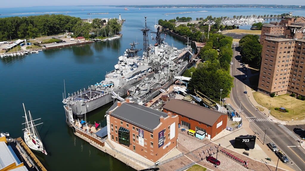 Aerial view of the Buffalo and Erie County Naval & Military Park