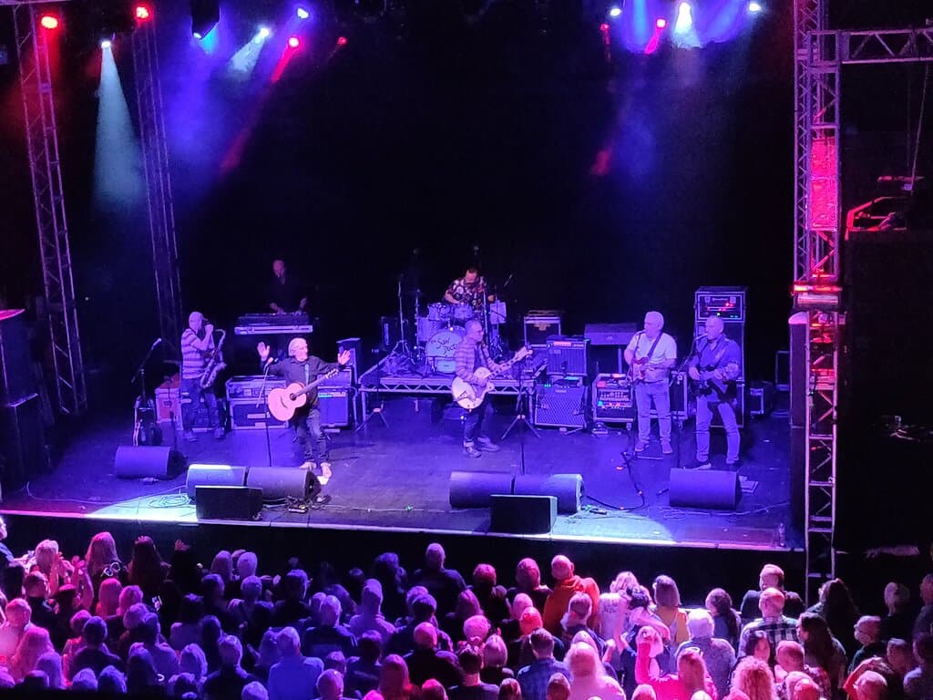 Saw Doctors arrive onstage. View from the front row of the balcony seating.