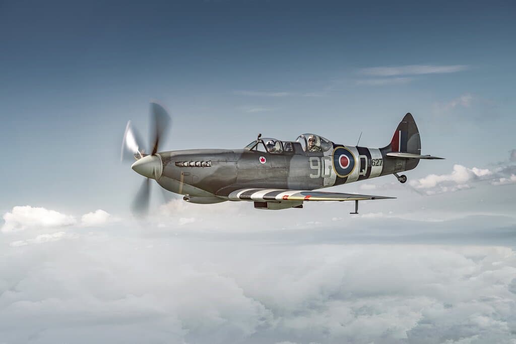 2 seat Spitfire MJ627 in flight