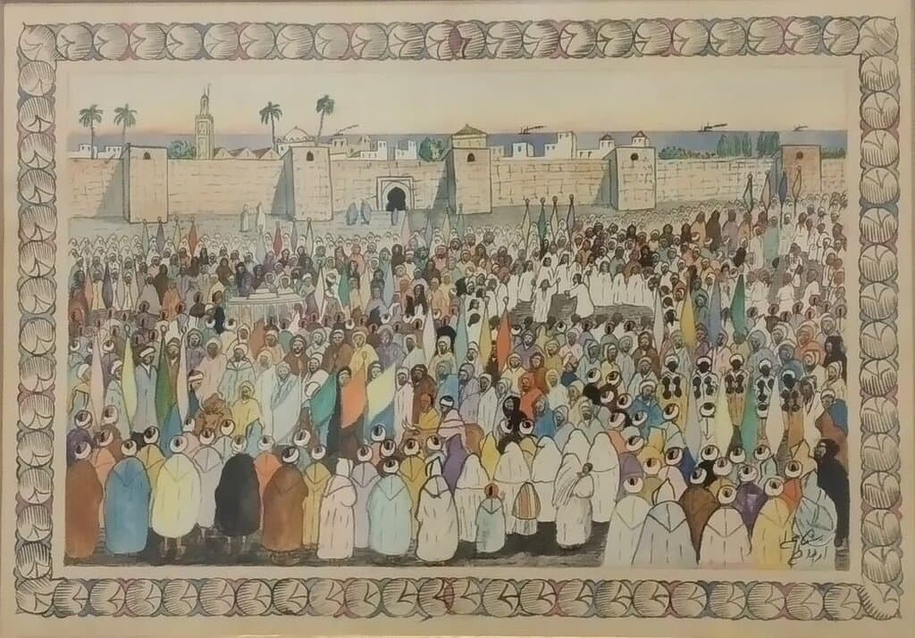 Le premier peintre marocain reconnu, Mohamed Ali R'Bati. "Procession à Rabat", 1910. Musée Macma