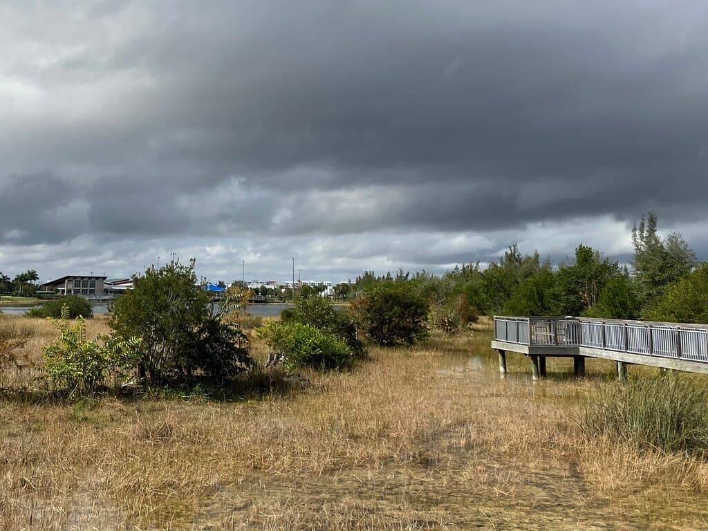 Glades Park includes a nature center, community rooms and a walking path/boardwalk around the perimeter.