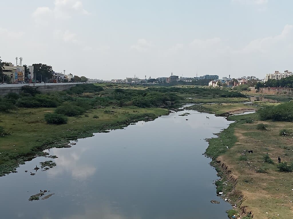 Vaigai river, Madurai, Tamil Nadu, India. March 2023.