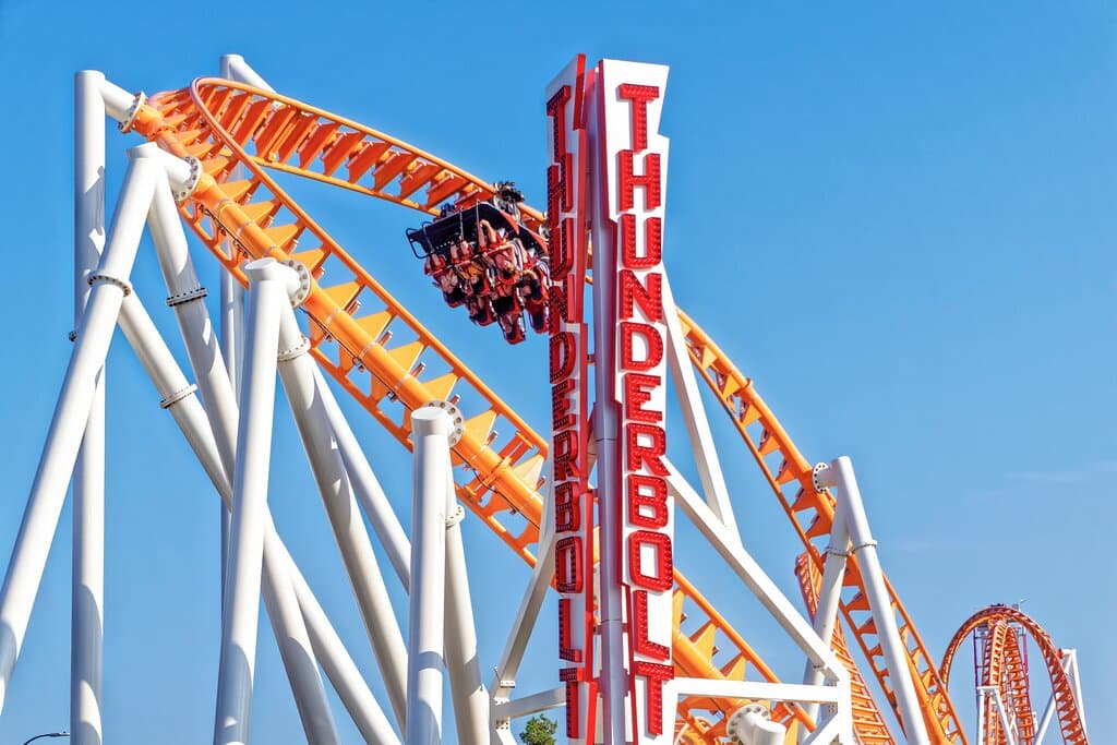 Scream with delight on NYC's first major steel rollercoaster, Thunderbolt!