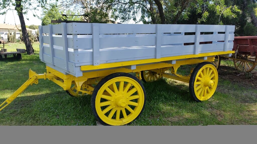 Fully restored and road-worthy Hay Wagon.  Drawn by an antique tractor in the annual Livermore Rodeo Parade.