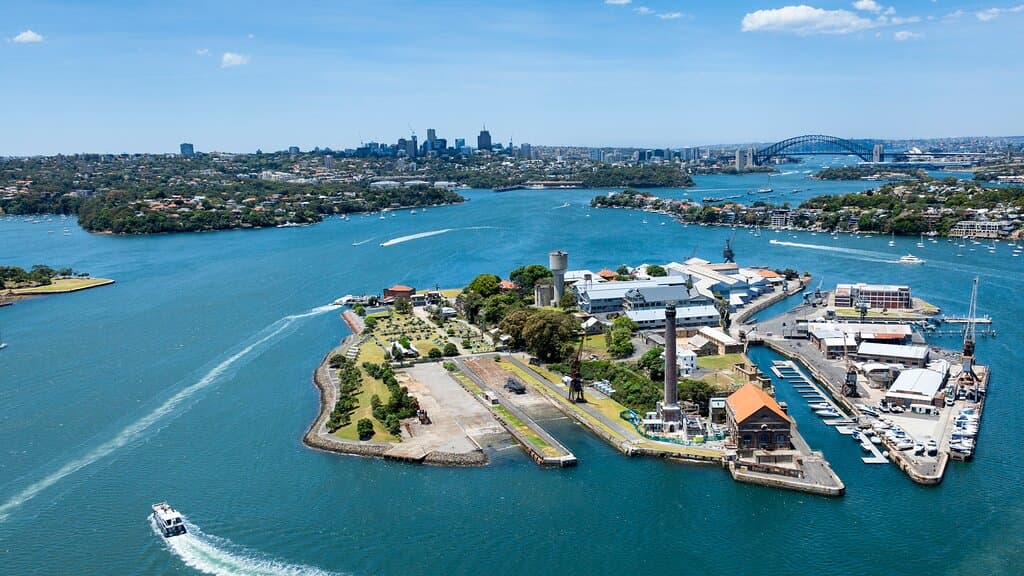 Aerial image of Cockatoo Island.