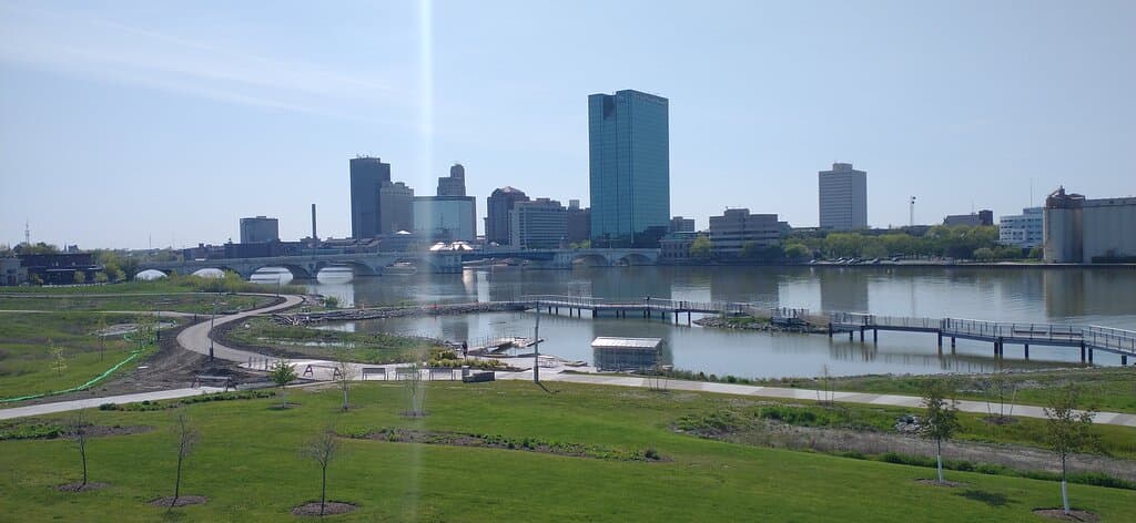 View of downtown from park