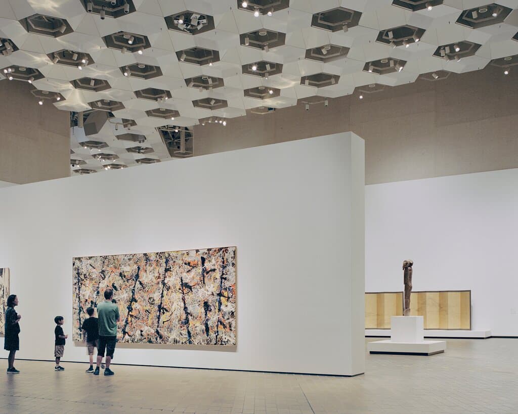 At the National Gallery you will find Jackson Pollock's Blue poles 1952, among an extraordinary collection of International and Australian art. 

Jackson Pollock, Blue poles, 1952, National Gallery of Australia, Kamberri/Canberra, purchased 1973 © Pollock-Krasner Foundation. ARS/Copyright Agency