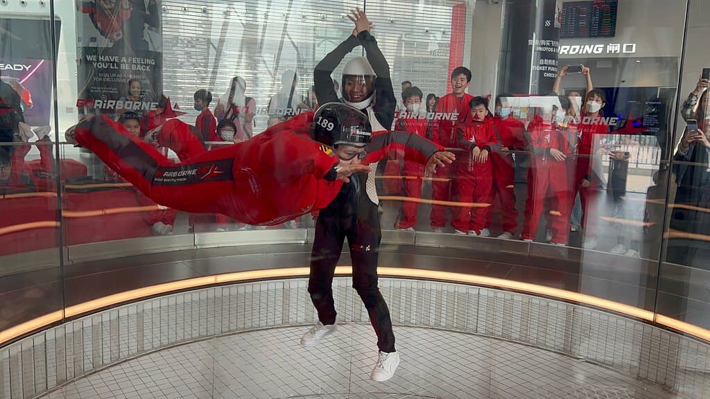 Myself skydiving indoors.