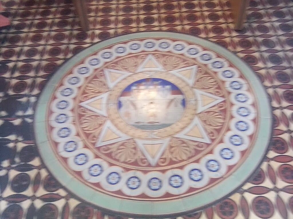 Mosaic on the floor.