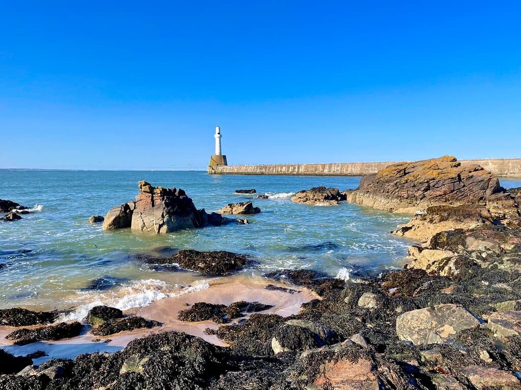 There is a bracing but scenic walk along the coast from Torry Battery to Greyhope Bay, where you can watch the harbour traffic coming & going, along with the possibility of seeing dolphin pods at play.