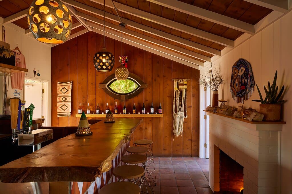 Our cozy bar and fireplace.